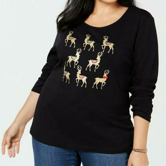 Karen Scott Tops - Karen Scott - Cotton Reindeer-print T-shirt 